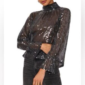 NWT 1 State Black Sequin Top Size L